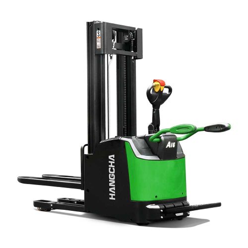 e4 A series high range stand-on pallet stacker with initial lift